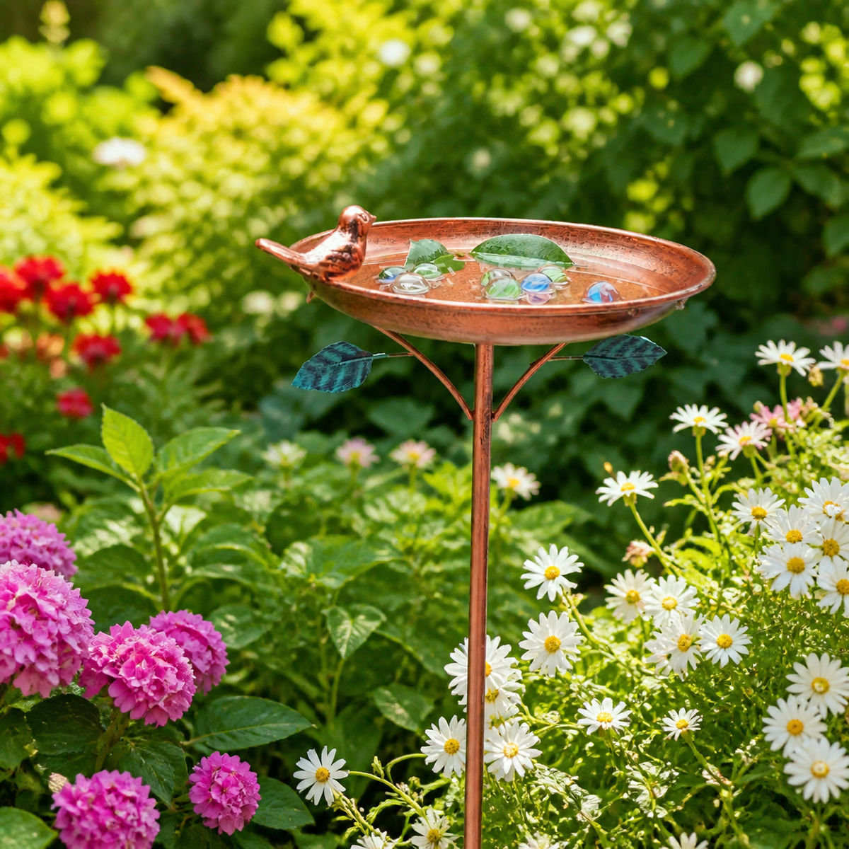 Timeless Bronze Feathered Friend Bath, 24cm×86cm Weather-Resistant Iron with Ground Post for Lawn Decor, Patio Decor