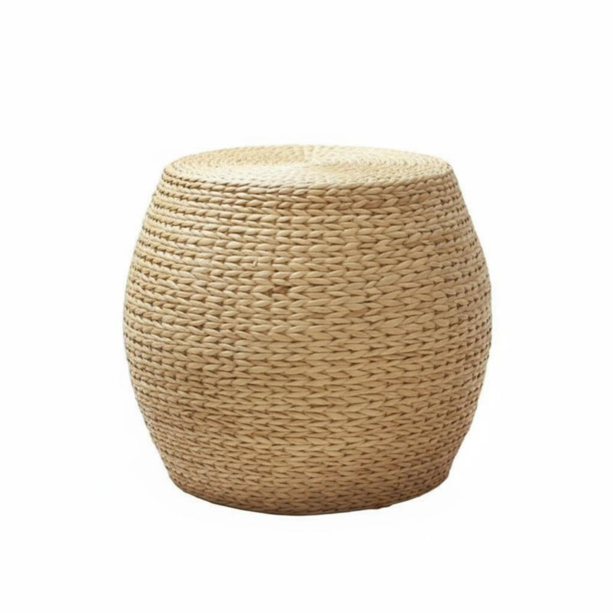 Woven Pouf Solid Wood Frame Round Rattan Ottoman Boho Footstool for Entryway, Balcony