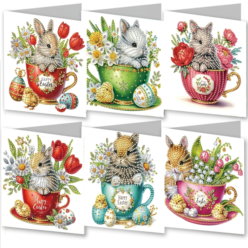 DIY Craft Greeting Cards with Jewels, 6 Easter Cards and Envelopes Set, Handmade Paper Crafts Kit for Spring Celebrations
