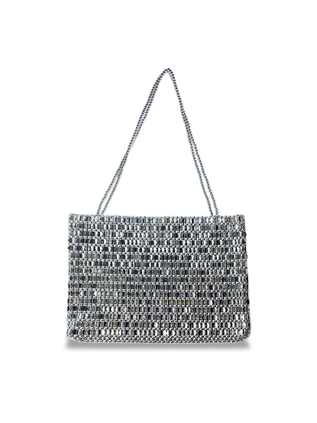 Vintage Silver Metallic Handwoven Beaded Tote Bag
