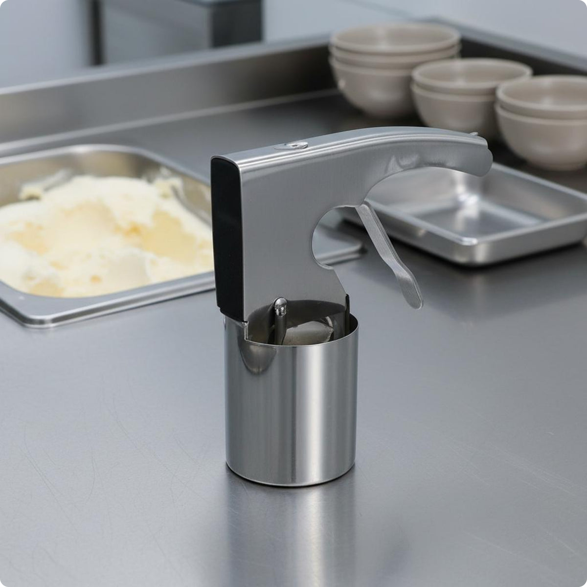Lever Ice Cream Scoop Silver Gray Kitchen Tool Long-Lasting
