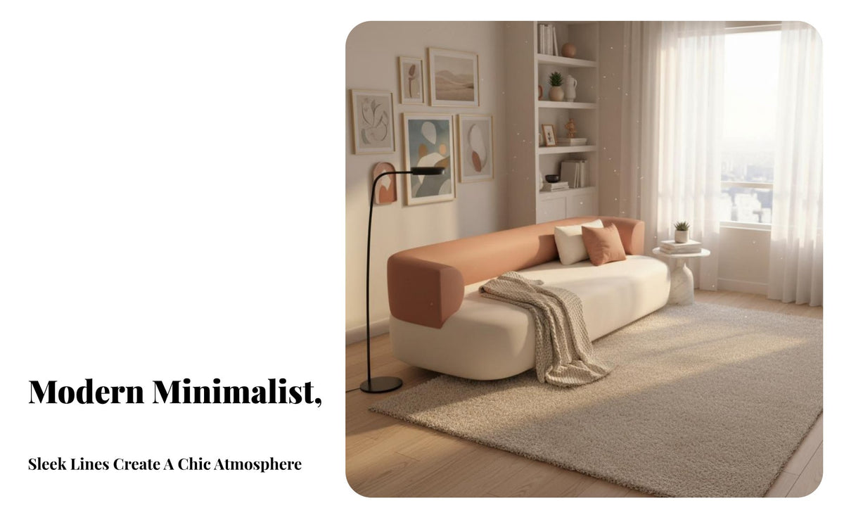 Curved Minimalist Sofa Modern Design Sculptural Curved Sofa Soft Upholstery Reception Couch for Business Owners, Couples, Office, Living Room, Bedroom