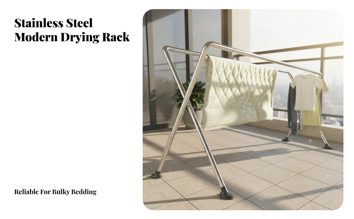 Rustproof Stainless Steel Laundry Rack Rust-Resistant Foldable Clothes Drying Rack Heavy Duty Foldable Clothes Horse Sturdy and Long-Lasting for Apartment Dwellers, Families, Homeowners, Balcony, Indoor, Outdoor, Bedroom