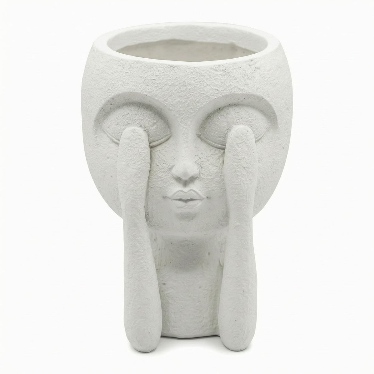 Girl Figure Planter Matte Finish White Resin Planter Anti-Slip Pads