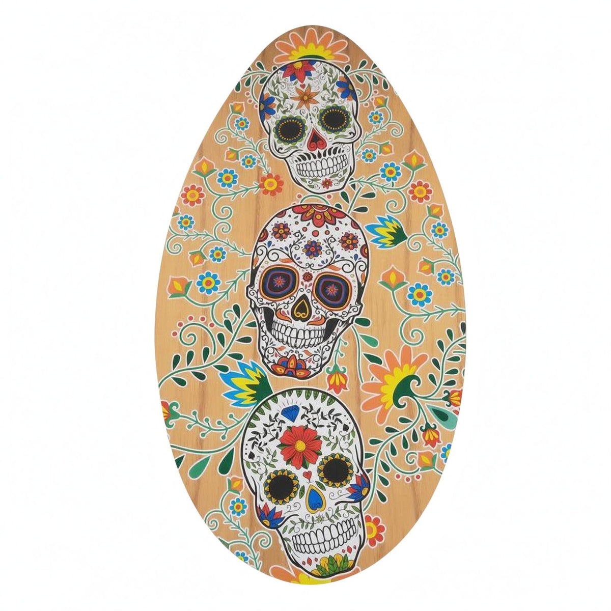41-Inch Stand up Paddle Board Teardrop Shape Paddle Board Skull Print Wooden Surfboard Colorful