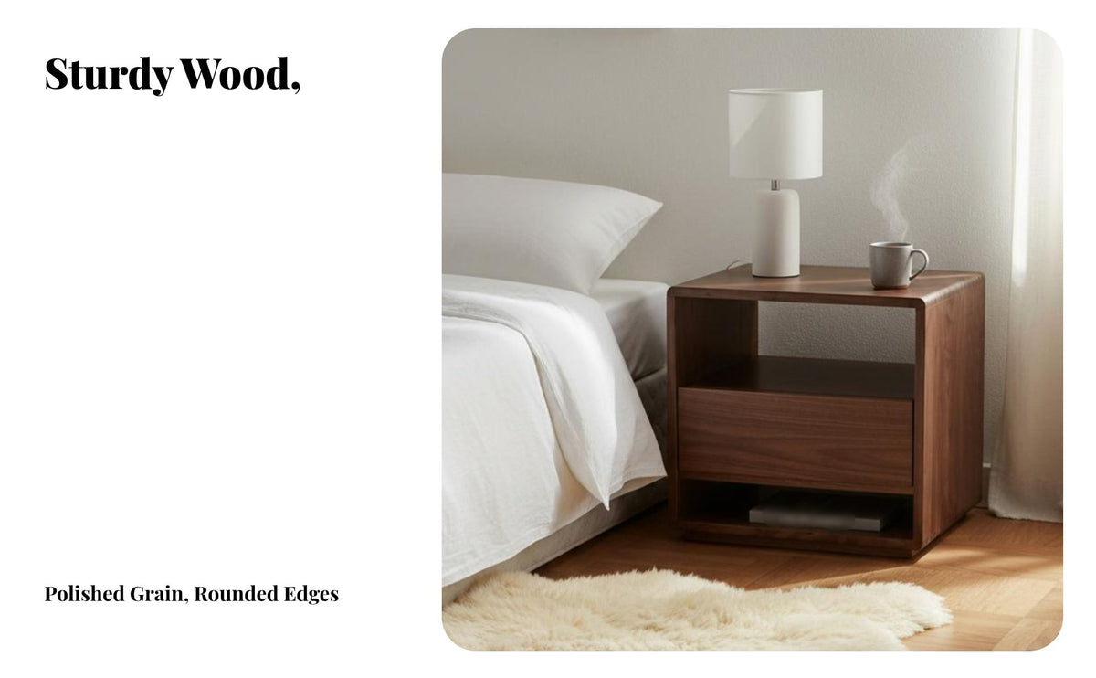 Wooden End Table with Drawer Modern Minimalist Design Bedroom Furnishing