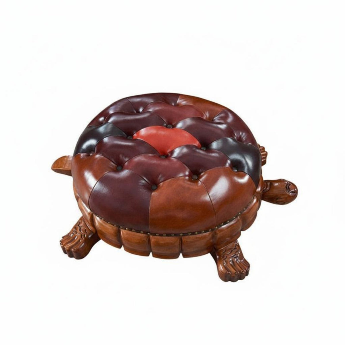 Tortoise-Shaped Ottoman Multi-Functional Upholstered Footrest Padded Seat Carved Base for Adults, Awayice Workers, Entryway