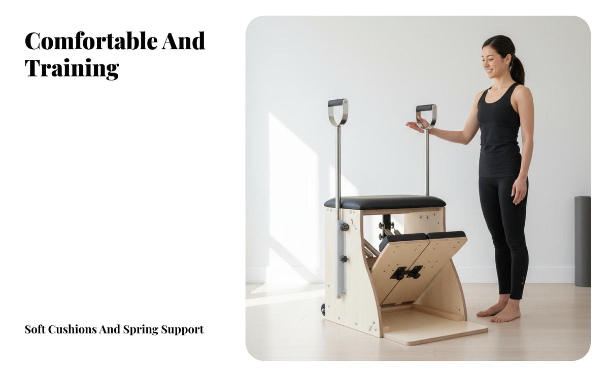 Solid Wood Frame Pilates Stability Chair Multifunctional Pilates Wunda Chair Studio Quality Fitness Equipment Adjustable Resistance for Home Workout Users, Physical Rehabilitation Patients, Seniors, Core Training, Rehabilitation Center, Gym