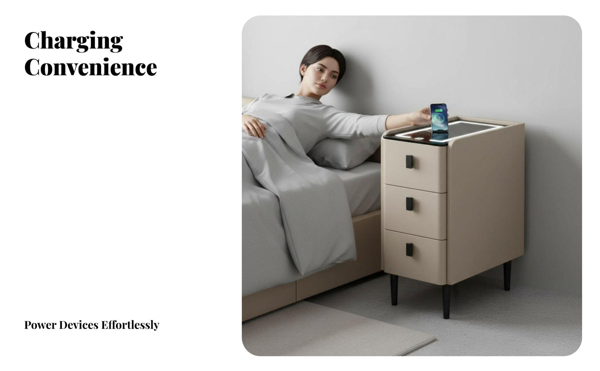 3-Drawer Smart Table Wireless Charging Nightstand Slim Design for Home Snowice