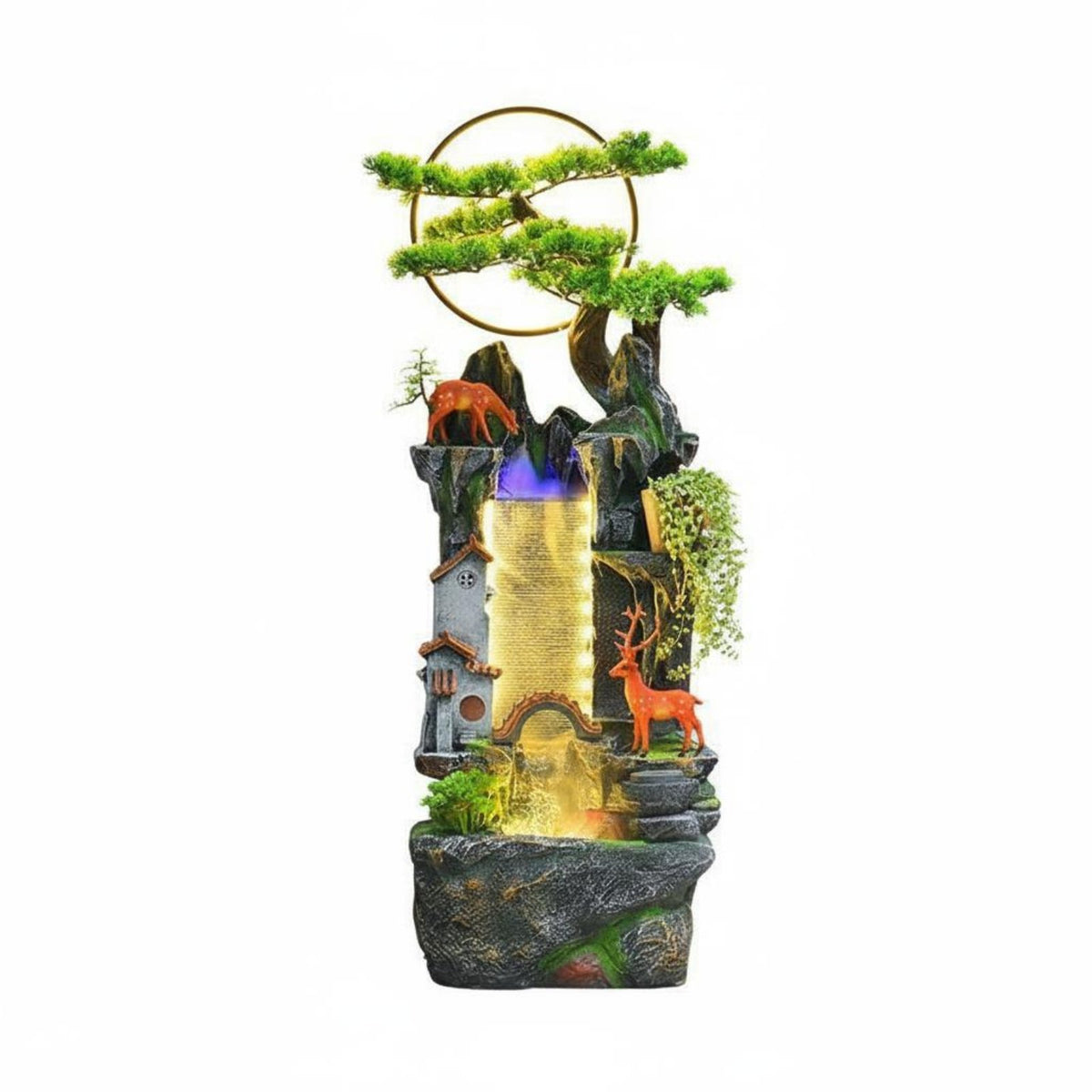 1 Piece Chinese Rockery Water Feature Indoor Fountain Mist Water Wheel Sculpture LED Lighting Tranquil Fog-generating Pump Suitable for Balcony Meditation Room Living Room Home Decoration