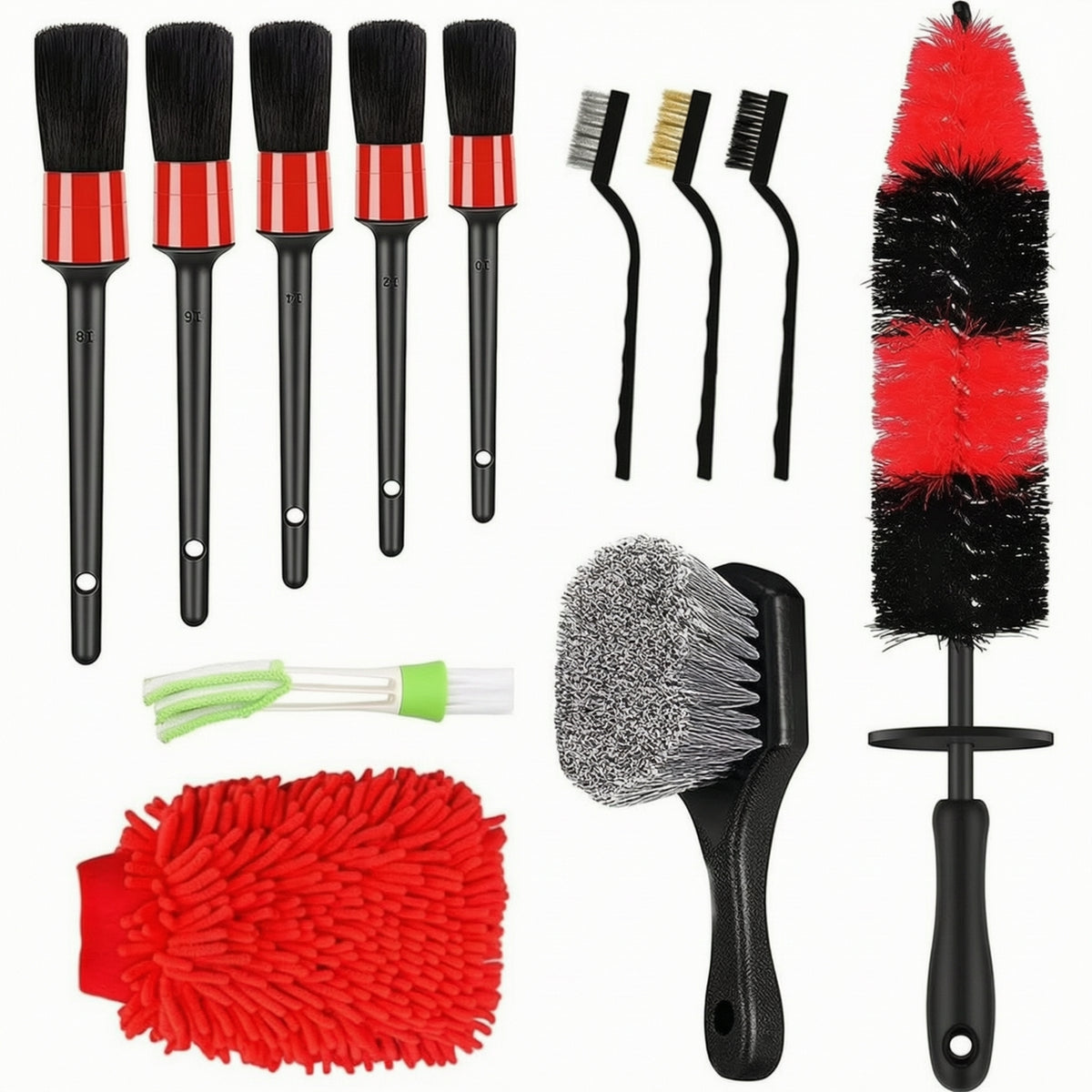 12 Pieces Microfiber Car Detailing Brush Set Professional Automotive Cleaning Brush Kit Long Handle Car Wash Kit with Glove Water Absorption