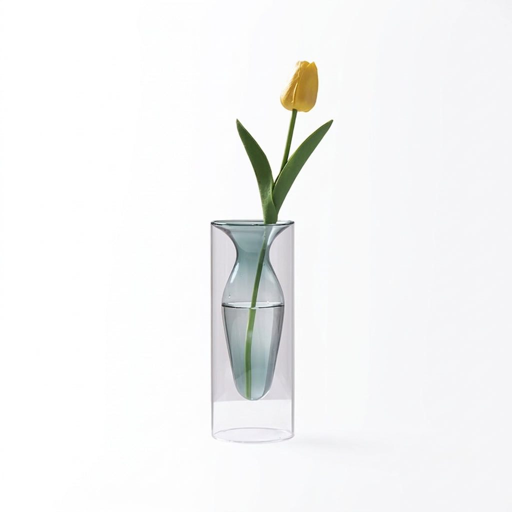 Double Layer Glass Vase, Nordic Style Geometric Ornament