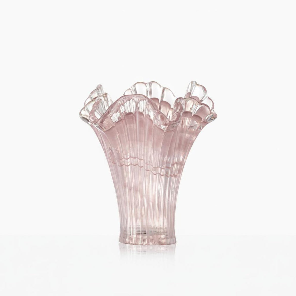 Pink Glass Vase Artistic Pink Vase Wavy Rim for Dining Table