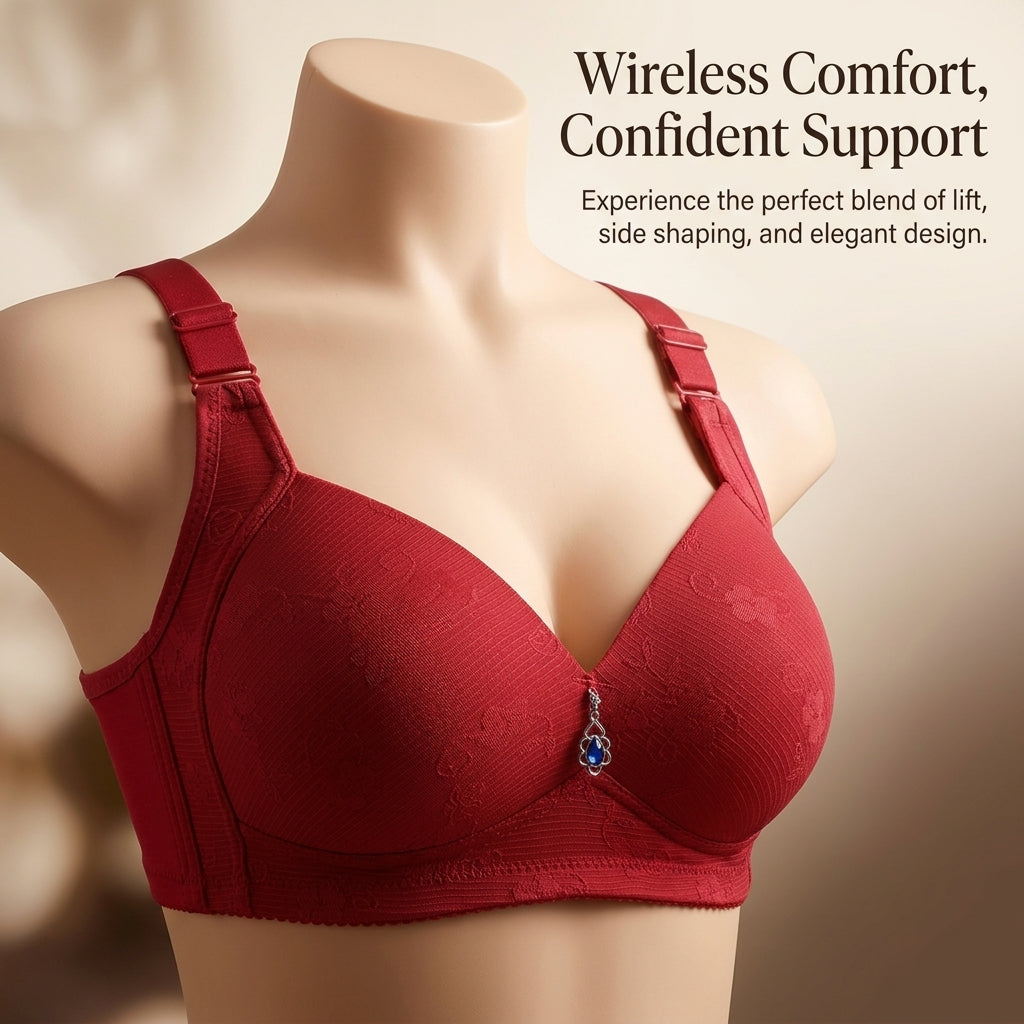 Push Up Bra for Women with No Underwire and Thin Padded Cups, Comfort Support with Wide Back Smoothing and 3/4 Coverage
