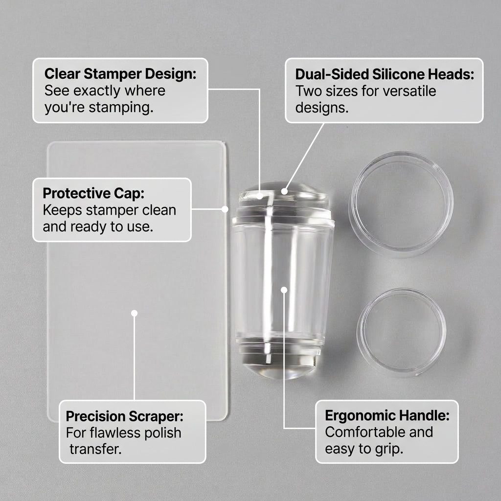 Stamper Double Ended with Transfer with Cap for French Manicure, Decoration Kit for Nail Technicians