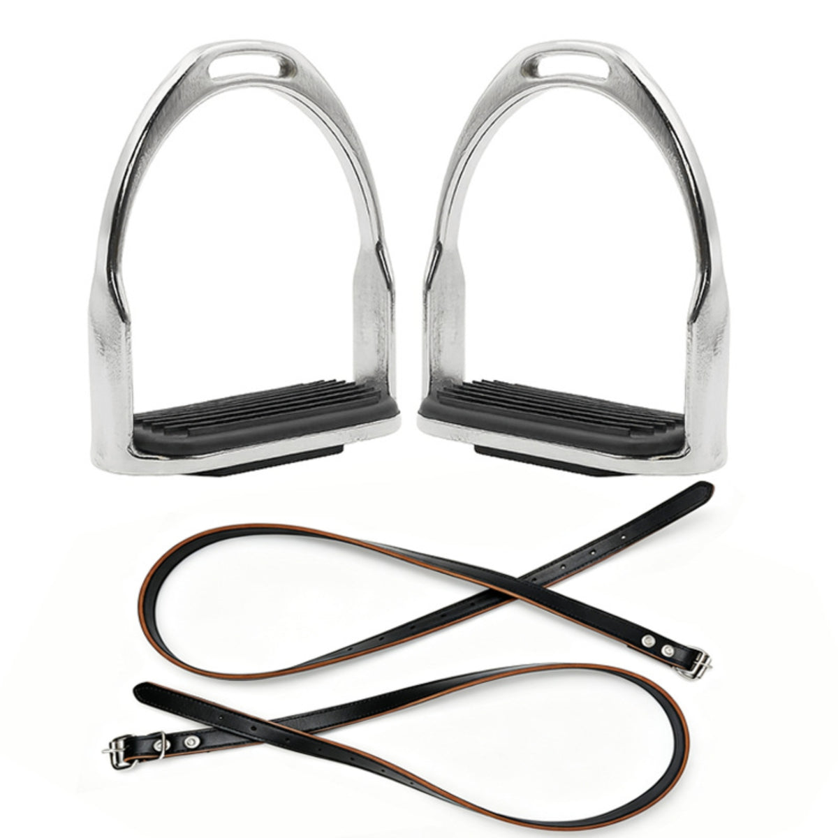 Chrome-Plated Stirrup with Leather Straps Non-Slip Stirrup with Rubber Grip Adjustable Riding Straps with Buckles Rustproof for Horse Riders, Equestrians, Equestrian Training