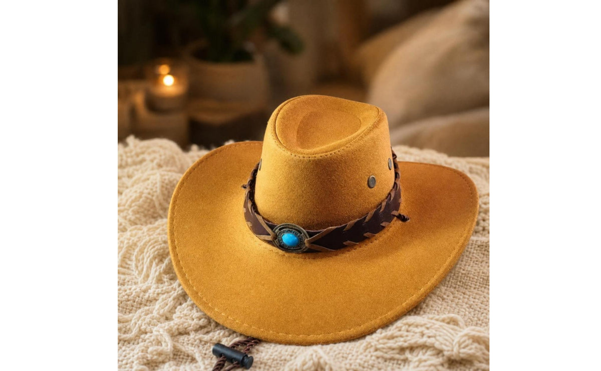 Cowboy Hat with Braided Band Structured Felt Cowboy Hat for Festivals, Travel, Stage