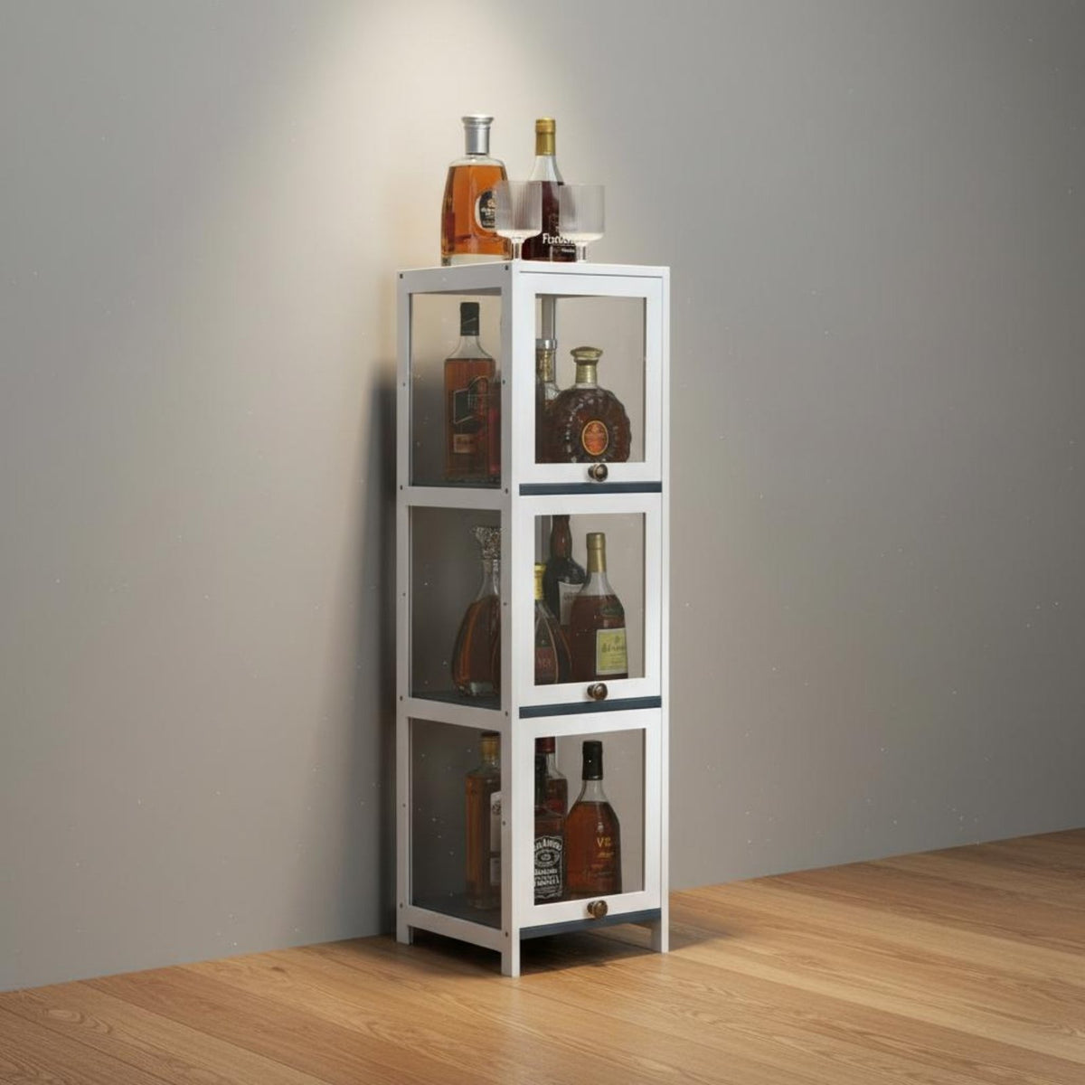 Spirits Display Rack Modern Beverage Storage Rack Narrow Spirits Cabinet Sturdy Construction Space Saving Transparent Acrylic Shelves Suitable for Collectors Hobbyists Kitchen Study Living Room Bedroom