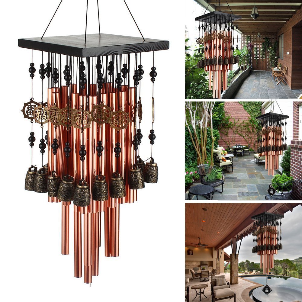 Wind Chimes with Metal Tubes and Wooden Top for Home and Outdoor Decor