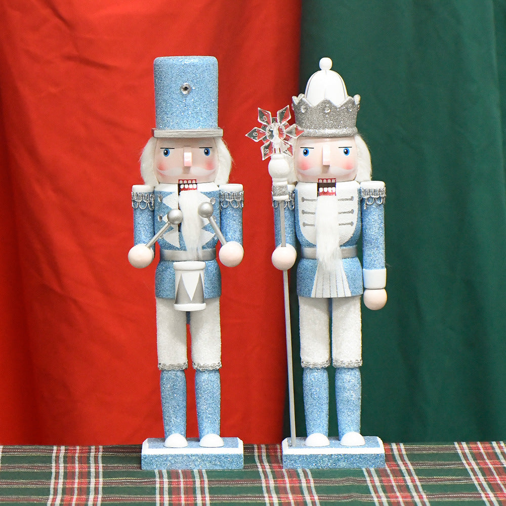 30cm Sky Blue Glitter Nutcracker King Wooden Craft Christmas Decoration