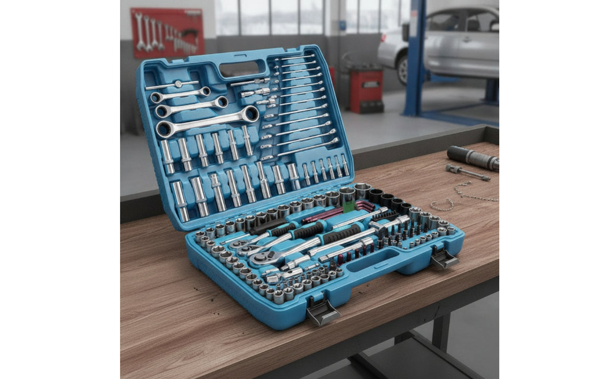 Organized Automotive Tool Set Compact Socket Set with Ratchet Portable Tools Metric for Car Owners, Mechanics, DIYers, Garage, Roadside Emergency, Workshop