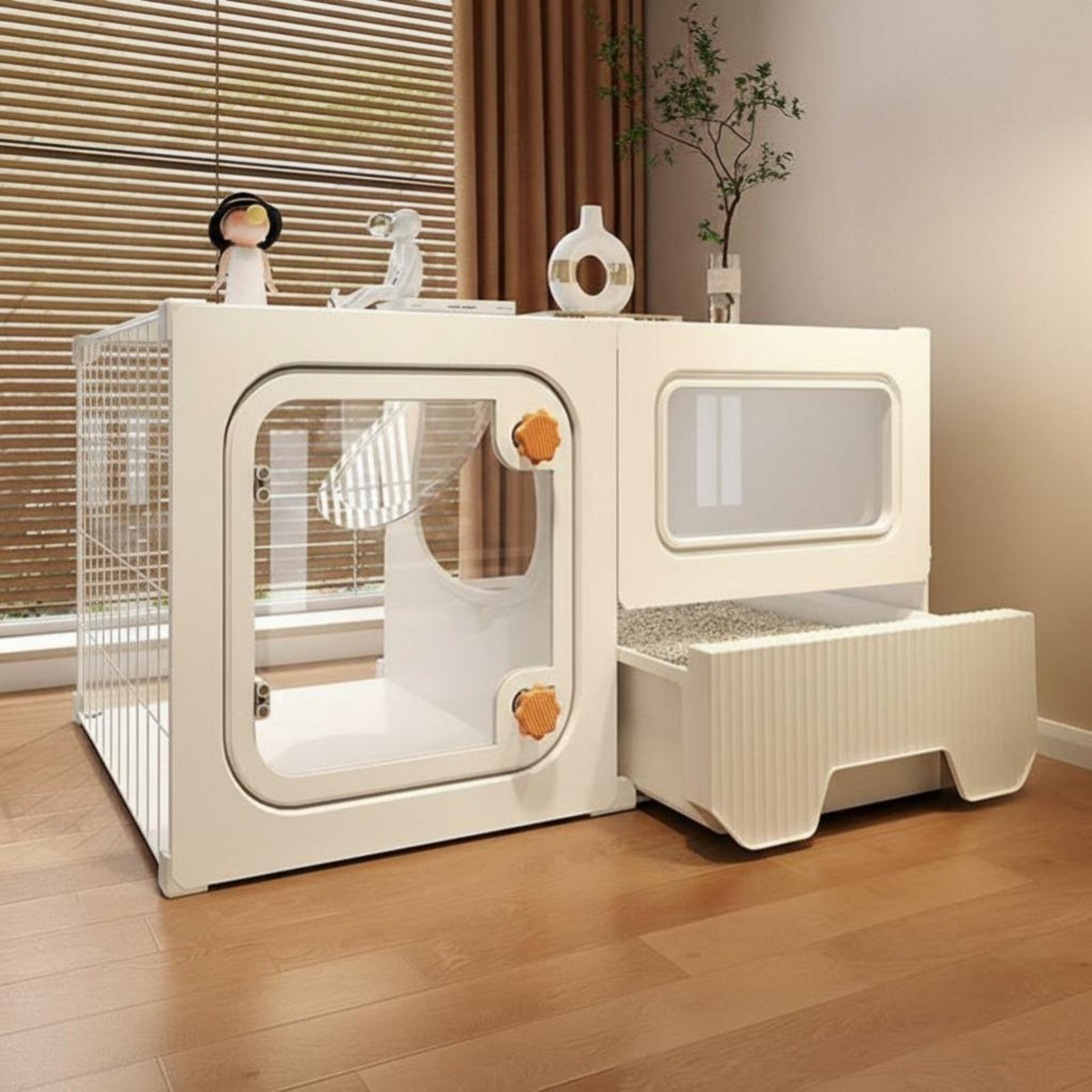 Integrated Feline Enclosure Panoramic View Pet Playpen Sturdy Construction