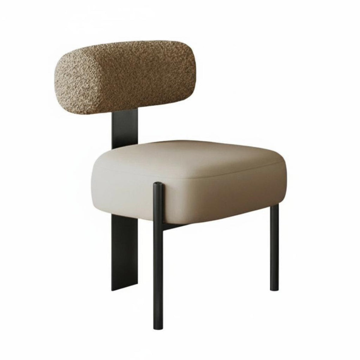 French Cream design Curved posterior Boucle Chair Light Luxury Seating Furniture Soft Sherpa Upholstery Modern Minimalist Design for Interior Decorators, Homeowners, Restaurant Owners, Dining Room, Kitchen, Bedroom, Home Office