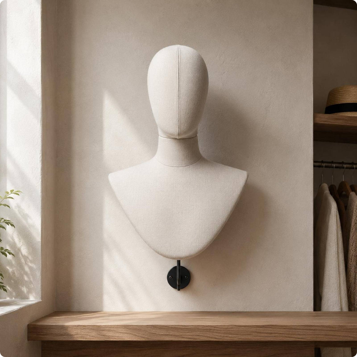 Wall-Mounted Mannequin Bust Peg-Insertable Hat Hairpiece Display Stand