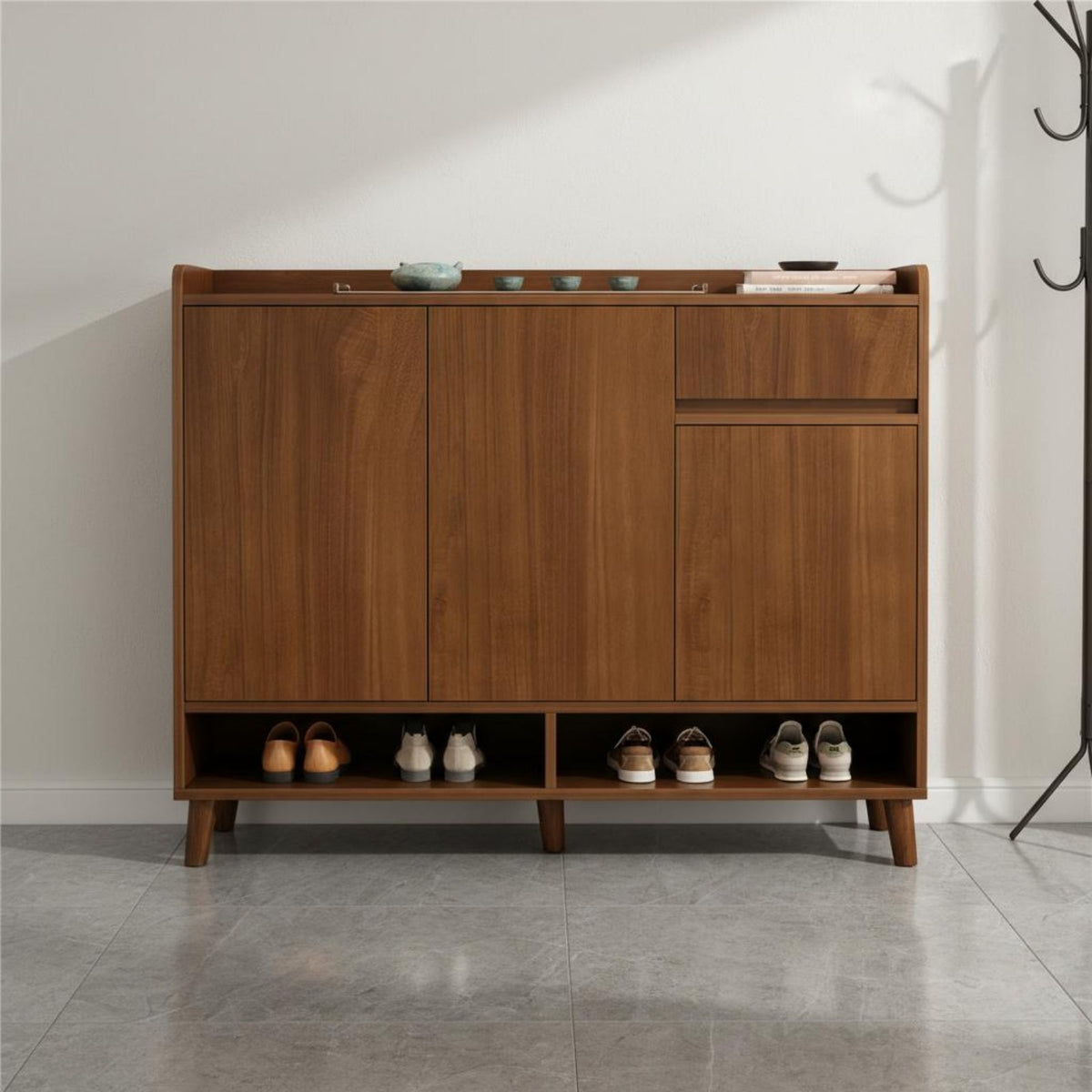 Wooden Footwear Storage Unit Solid Wood Material Entryway Shoe Storage Cabinet Dustproof for Apartment Dwellers, Homeowners, Living Room, Bedroom
