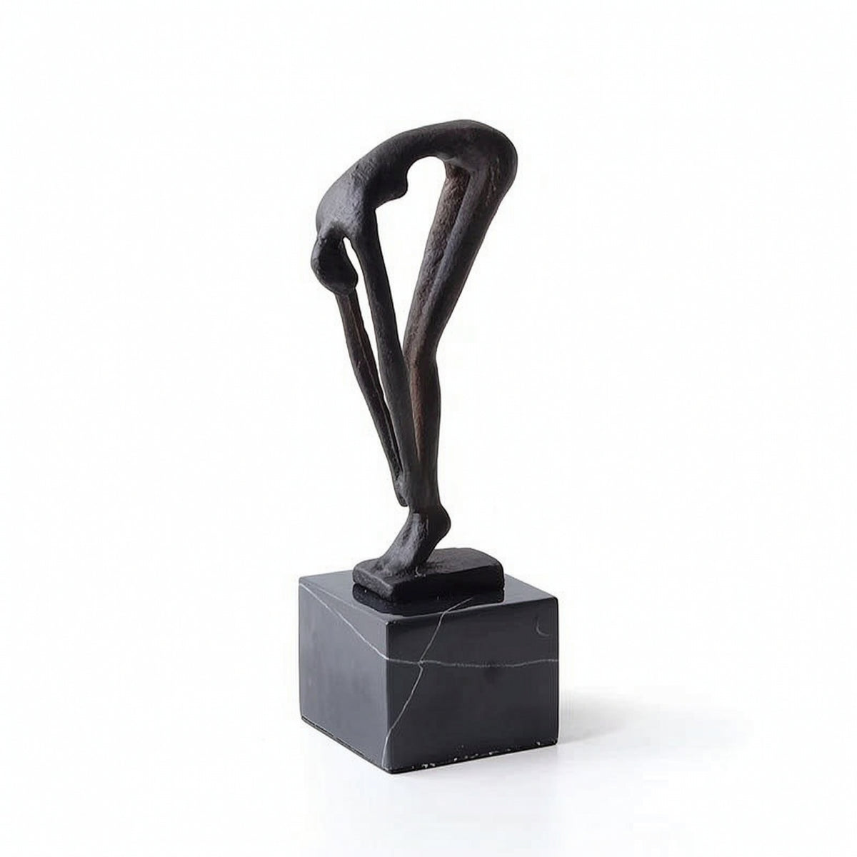 Human Figure Sculpture Bronze-Toned Sculpture with Pedestal Base Minimalist