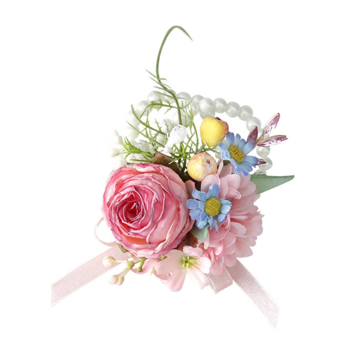 Faux Flower Corsage with Ribbon Compact Accessory Delicate for Banquets