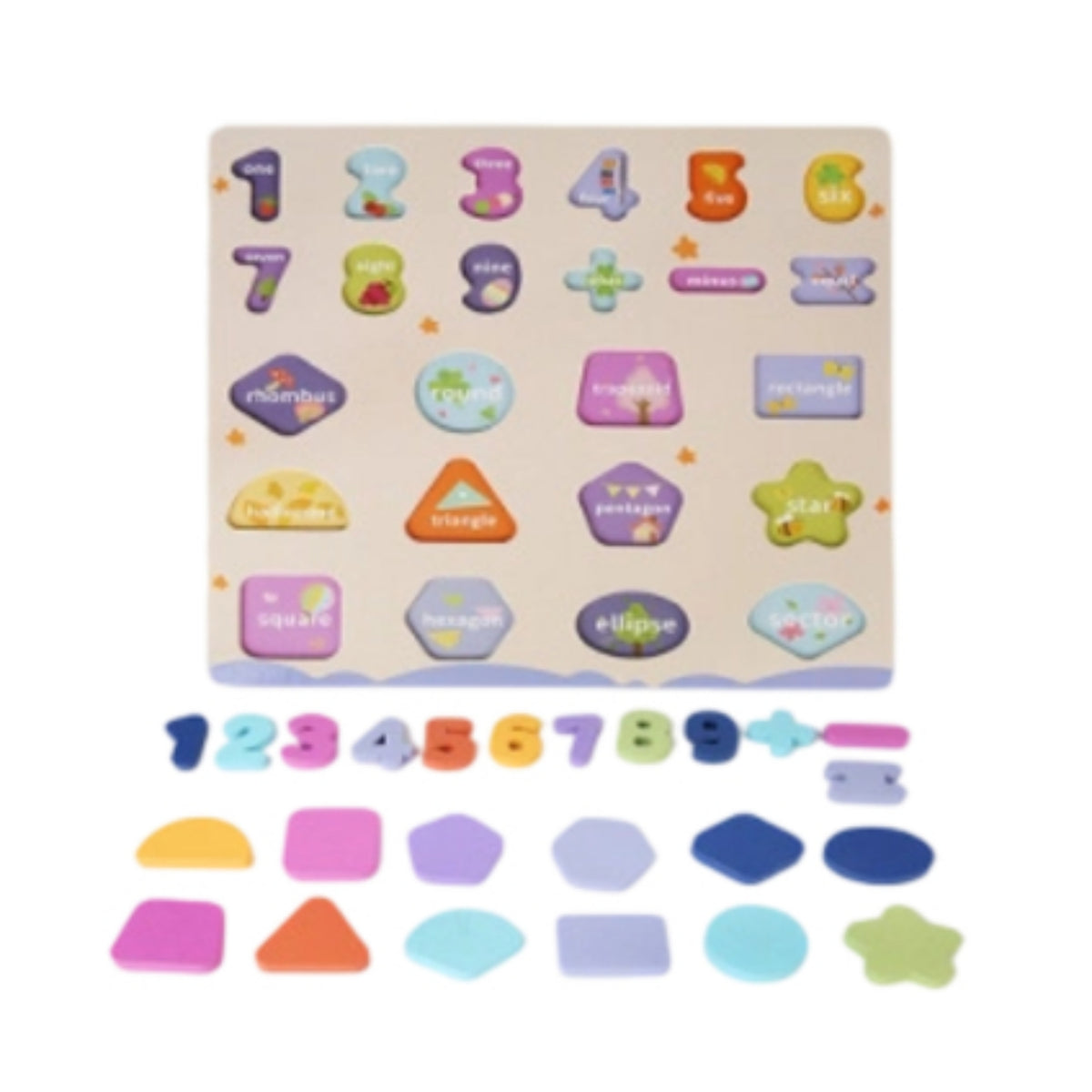 Number Puzzle Board with Blocks Educational Wooden Shape Puzzle Shape Blocks Natural Wood Non for Toddlers, Playroom