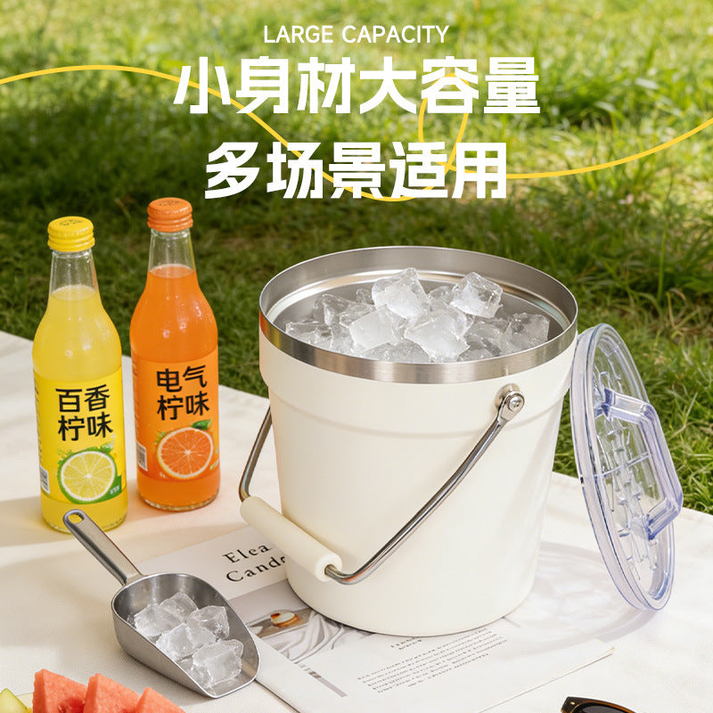 Stainless Steel Ice Bucket with Lid for KTV, Bar, Commercial Use, Champagne and Beer Cooling, Home Insulated Ice Bucket