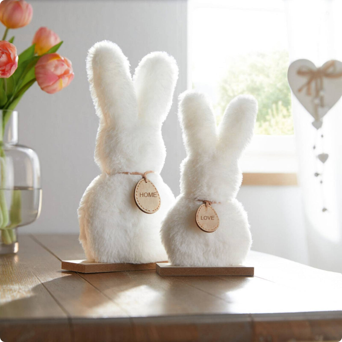 2 Pieces Fuzzy Hare Statue Soft Fuzzy Bunny Ornament Gift Standing Hare Figurine for Spring