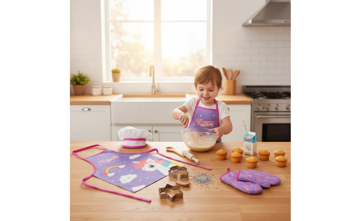 11 Pieces Kids Cooking Set Machine Washable Children's Cooking Set Fit Young Cook Costume Kit for Girls