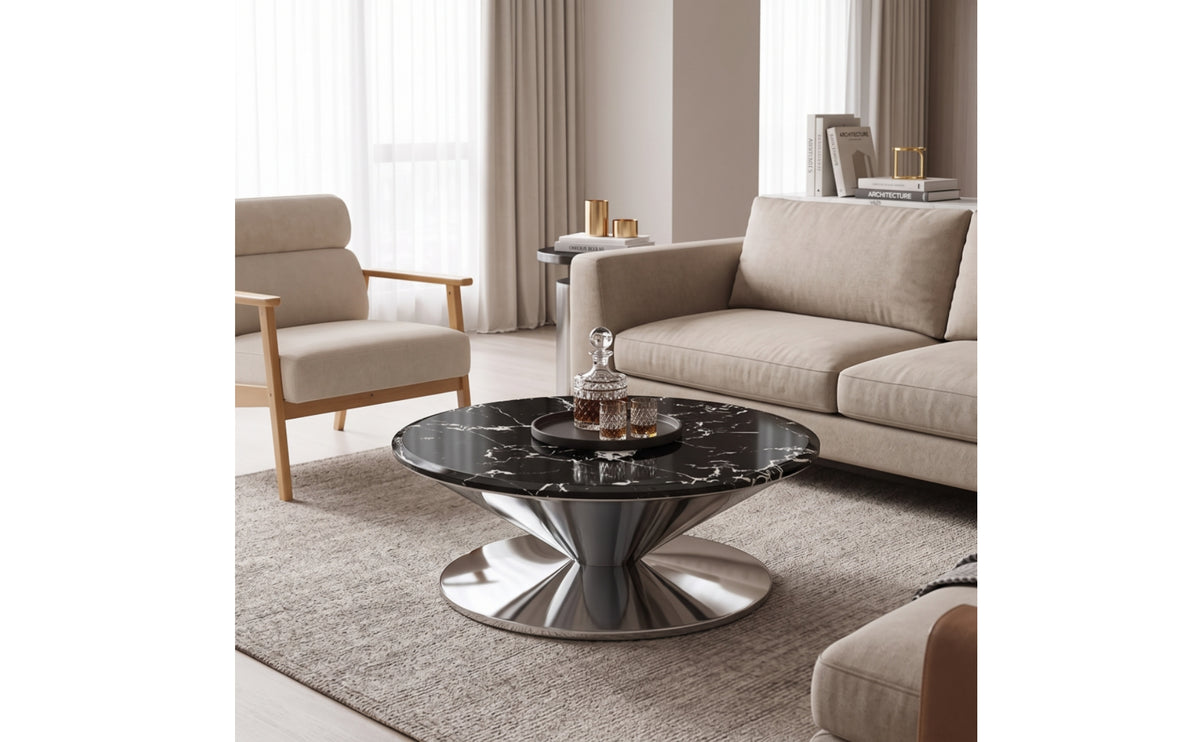 Pedestal Coffee Table Low-Profile Stone Coffee Table Sculptural Furniture for Living Room, Lounge, Apartment