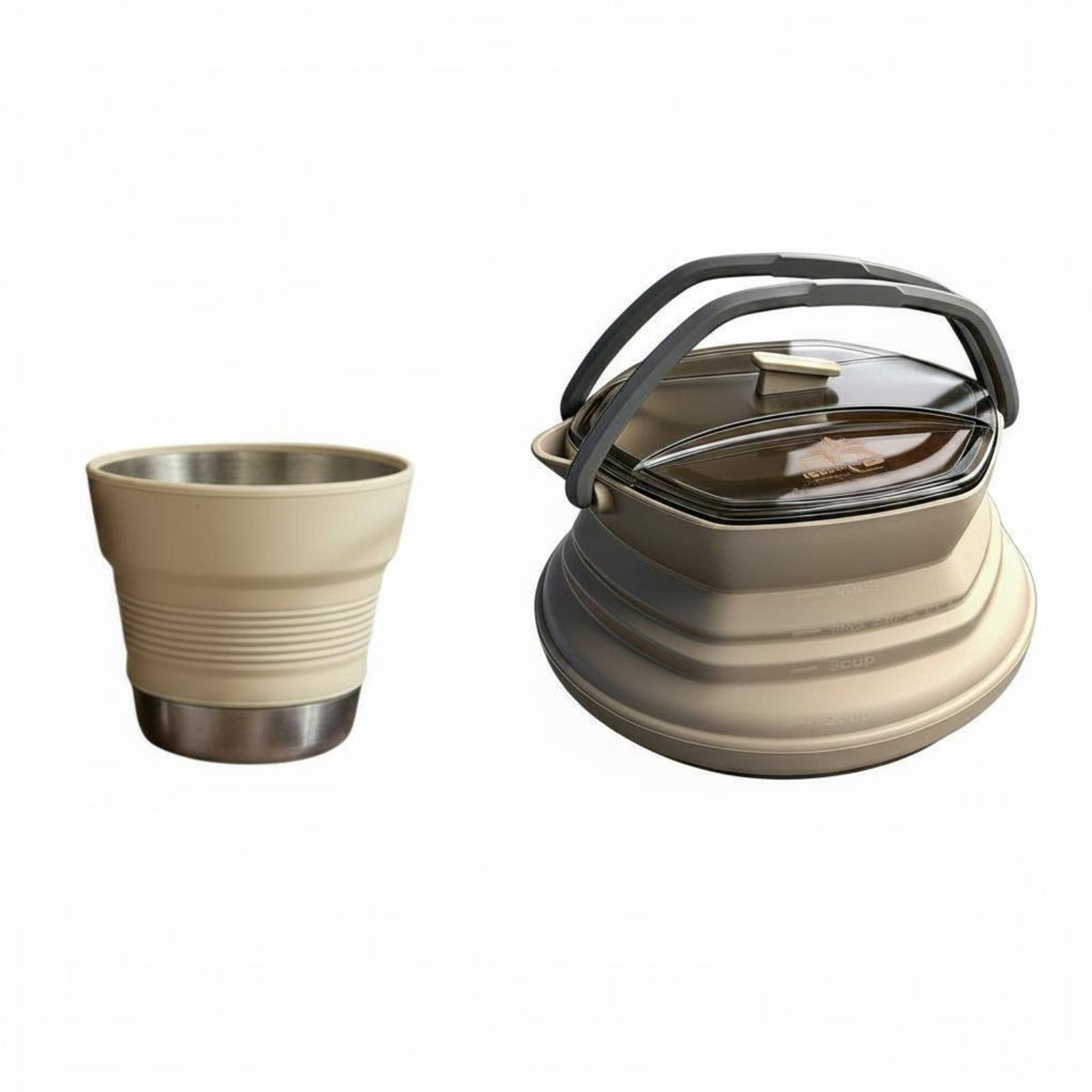 2 Pieces Foldable Silicone Kettle and Cup Set Heat Resistant Foldable Travel Teapot Set Lightweight Portable Water Boiler and Mug Kit for Journeyers
