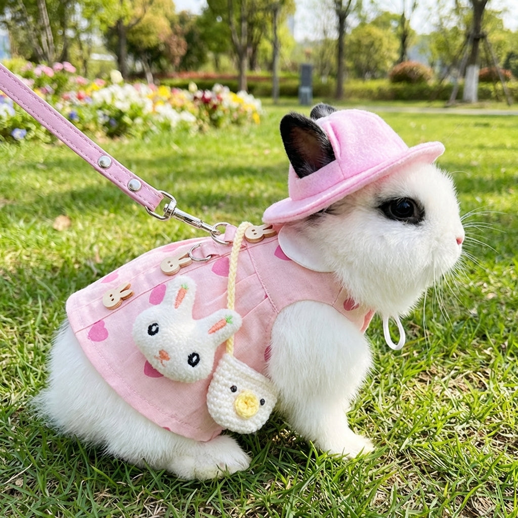 Cat Harness Dress and Leash Pet Walking Set, Soft Breathable Bunny Clothes, Cute Pet Clothes for Small Animals, Outdoor Pet Gear for Small Pets