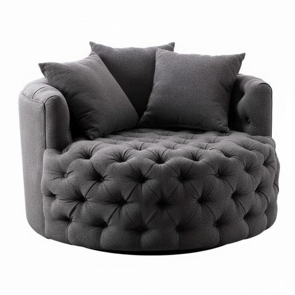 Tufted Rotating Armchair Round Barrel Shape Upholstered Rotating Chair Minimalist Aesthetic Plush Pad for Bedroom