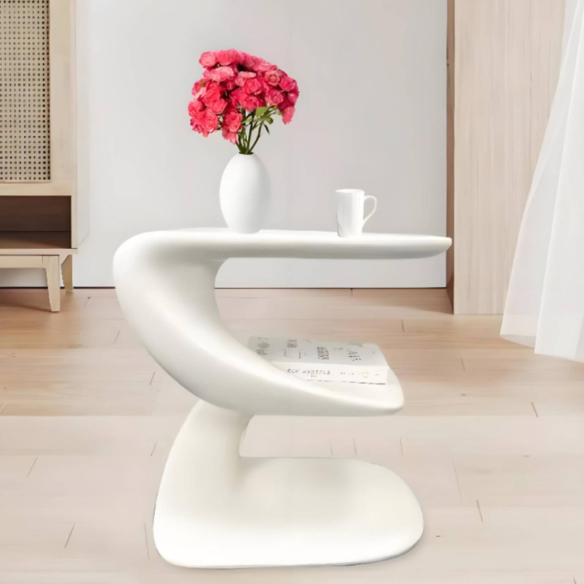 S-Shaped Tiered Stand Space-Saving End Table Sturdy Build for Apartment Dwellers