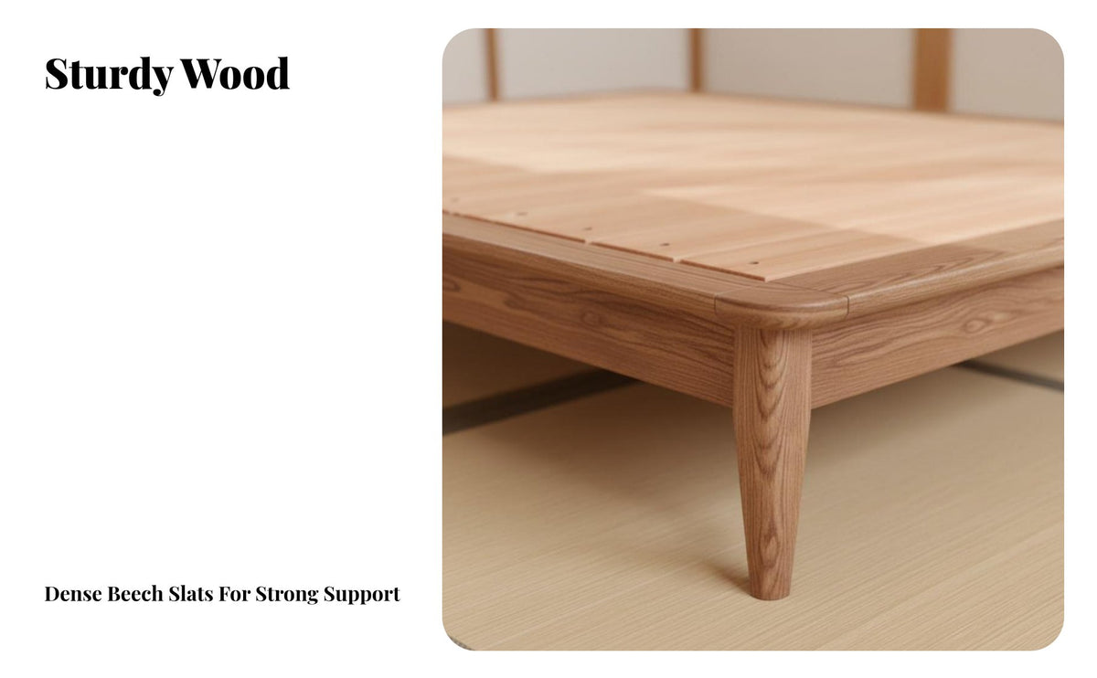 Japanese design Headboardless Bed Frame Space-Saving Slatted Bedstead Minimalist Look Mattress Foundation Joinable Design for Small Apartment Dwellers, partners, Minimalists, Studio Flat, Guest Room