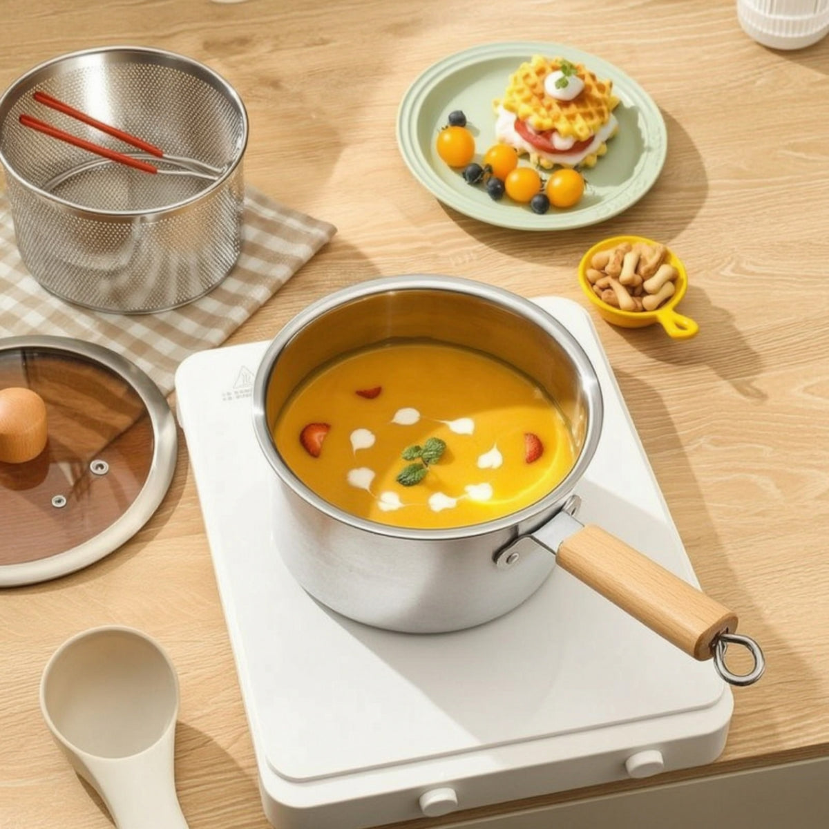 Stainless Steel Milk Pot with Wooden Handle Easy to Clean Pot with Wooden Handle Mini Saucepan Sturdy for Singles