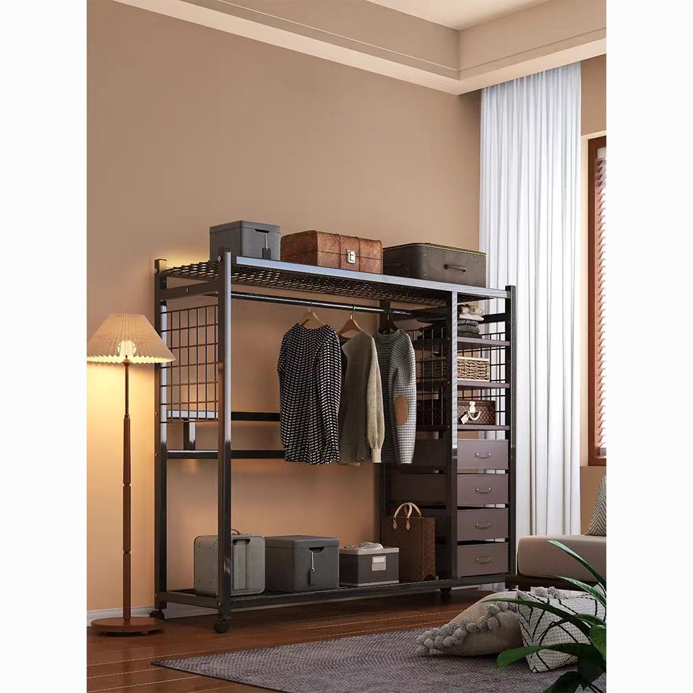 Metal Wardrobe Storage Cabinet, 5-Tier, Sliding Door, Floor Standing