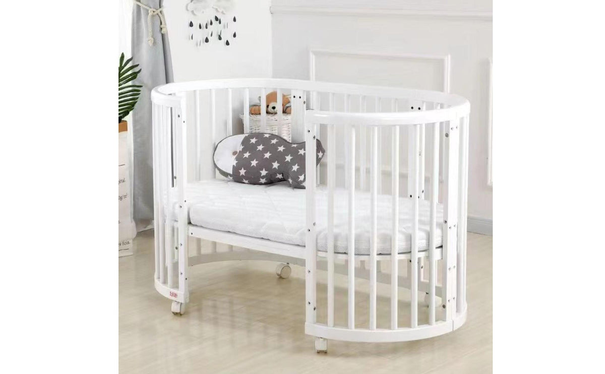 Grows with Your Child Convertible Oval Crib Extendable Design Multi-Functional Infant Bed Space Saving Bedside Sleeper Bassinet for Newborns, Playroom
