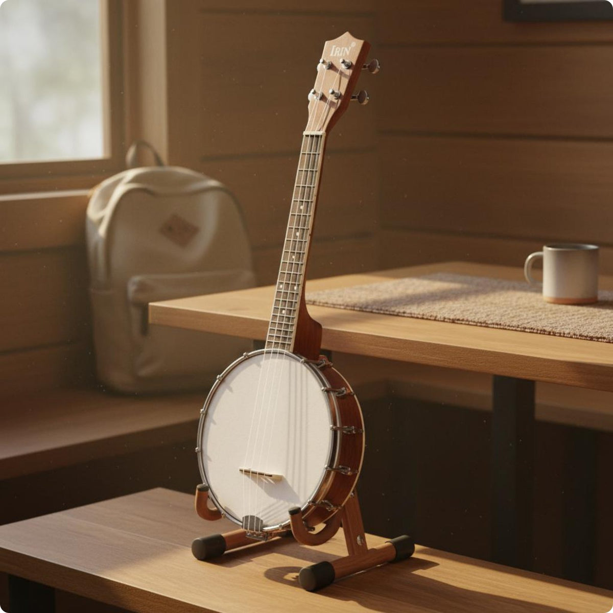 24 Inch Banjo Portable 4-String Banjo Long-Lasting Wood Body for Practice