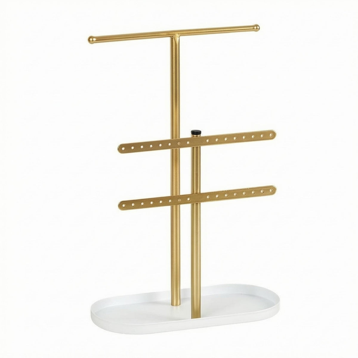 T-Shaped Jewelry Display Stand Perforated Necklace Earring Organizer Freestanding Metal Jewelry Rack Oval Base