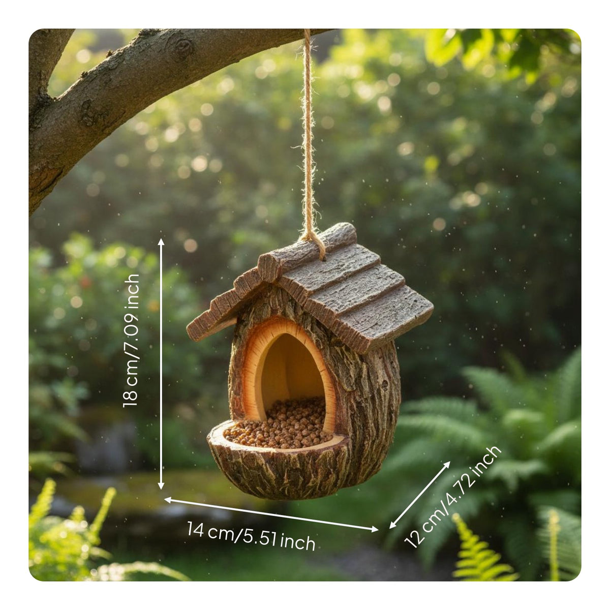 Tree Log Bird Feeder Weather Resistant Resin Wild Bird Feeder Weatherproof