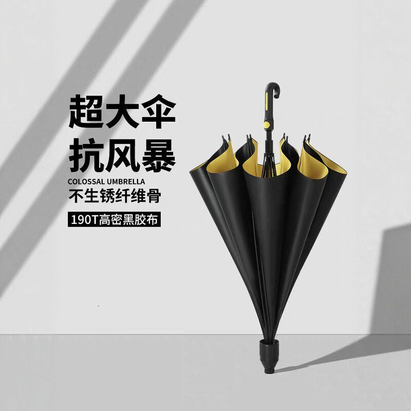 Large Reinforced Rain Umbrella for Three People with Long Handle, Golf Umbrella, Waterproof Cover, Car Storage