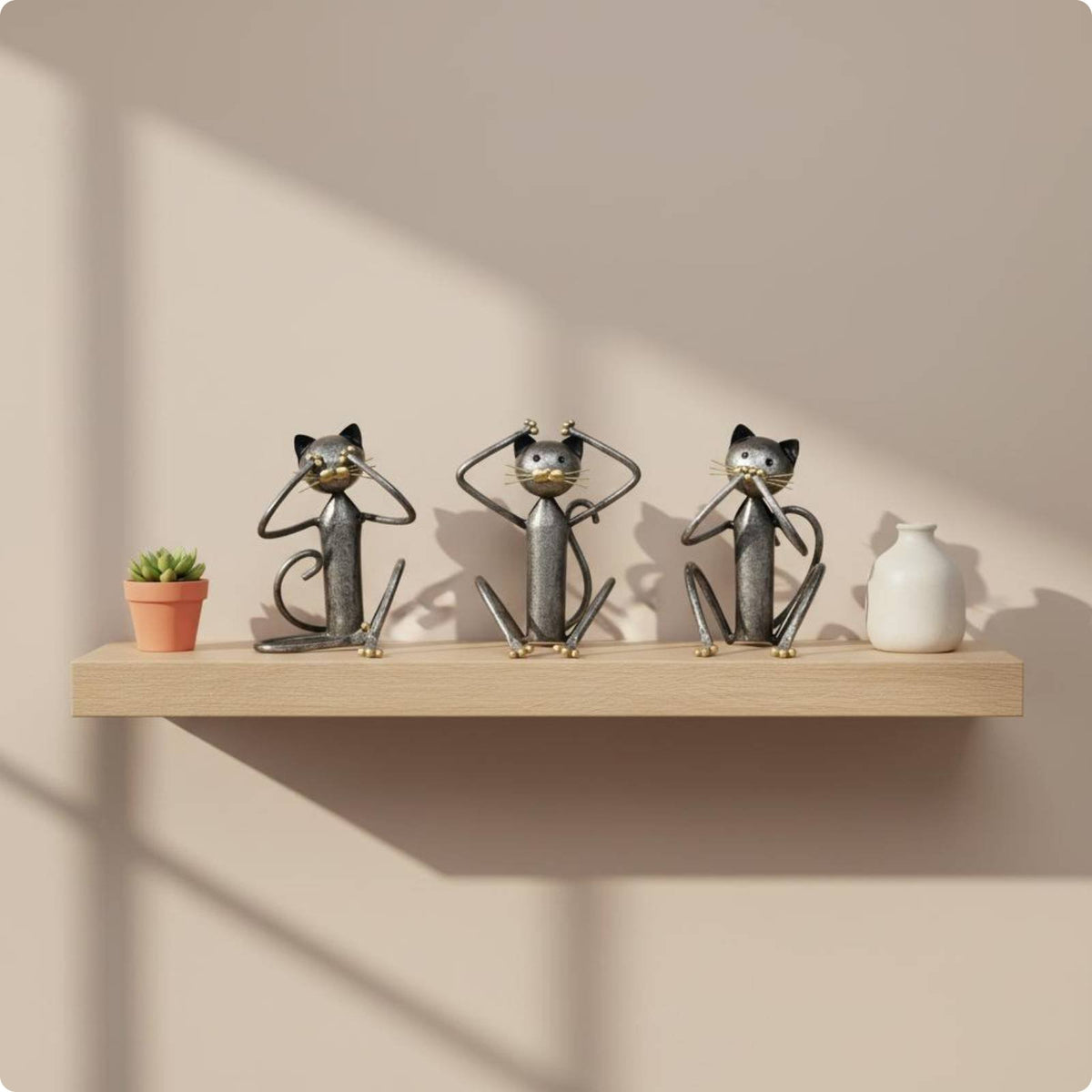 3 Pieces Metal Feline Statue Creative Design Vintage Kitten Sculpture