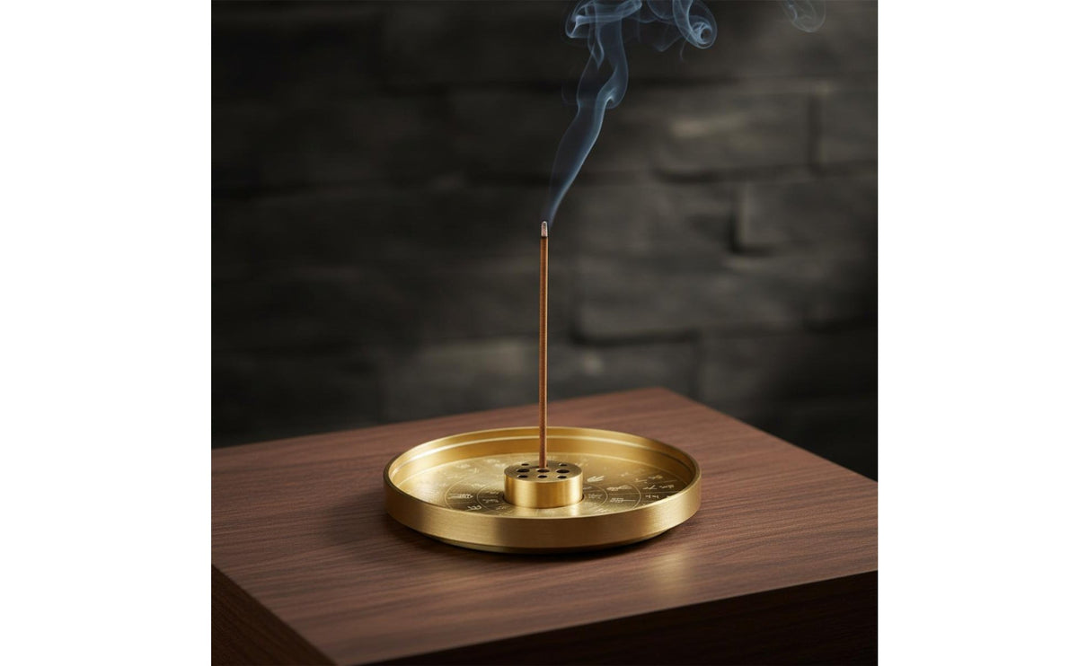 Multi-Functional 9 Hole Incense Stick Holder Detachable Design Brass Incense Plate Engraved Pattern Home Fragrance Accessory for Meditation Practitioners, Mindfulness Practice Enthusiasts, Tea Room, Spa